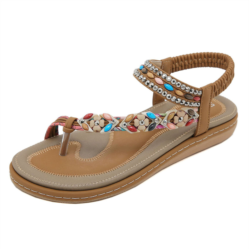 Flower Decoration Toe Ring Flat Travel Beach Sandals for Women