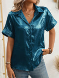 Women's Bling Solid Color Casual Button Up Lapel Blouses