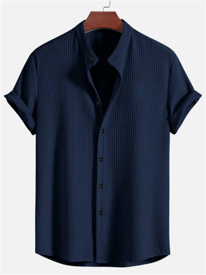 Men's Casual Solid Color Stripe Button Up Short Sleeve Shirts