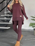 Women's Simple Casual Solid Color Round Neck  Asymmetric Hem Sweatshirts & Sweatpants Outfit