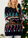 Women's Candy Santa Claus Jacquard Round Neck Pullover Christmas Sweaters