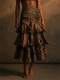 Women's Vintage Leopard Print Tiered Ruffle Skirts