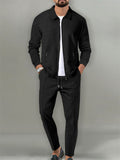 Men's Holiday Lapel Zip Long Sleeve Relaxed Jacket Pants Set