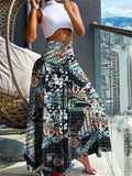 Abstract Print High Waist Holiday Ethnic Skirt for Women