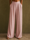 Women High Waist Wide Leg Cross Waist Pleated Chic Trousers