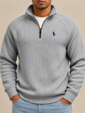 Men Ribbed Knit Half Zip Slim Fit Casual Pullover Sweatshirt