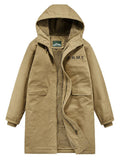 Men's Retro Solid Color Letter Print Fleece-lined Hooded Coat