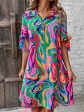Women's Trendy Contrast Color Printed Bow Tie Half Sleeve Shirt Dress