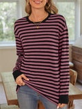 Women's Long Sleeve Casual Stripe Round Neck T-Shirt