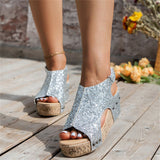 Female Modern Sequin Open Toe Wedge Heel Sandals