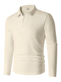 Men's American Style Solid Color Lapel Striped Fitted Long Sleeve Shirts
