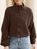 Women's Sports Style Stand Collar Zipper Short Sweatshirt