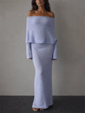 Women's Off Shoulder Long Sleeve Textured Knit Beach Maxi Dress