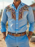Men's Western Style Floral Print Lapel Long Sleeve Casual Shirts