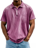 Men's Casual Distressed Short Sleeve Lapel Solid Color Shirts