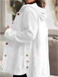 Women's Casual Autumn Solid Color Corduroy Button Up Hooded Jacket