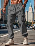 Men's Casual Linen Pockets Drawstring Jogger Pants