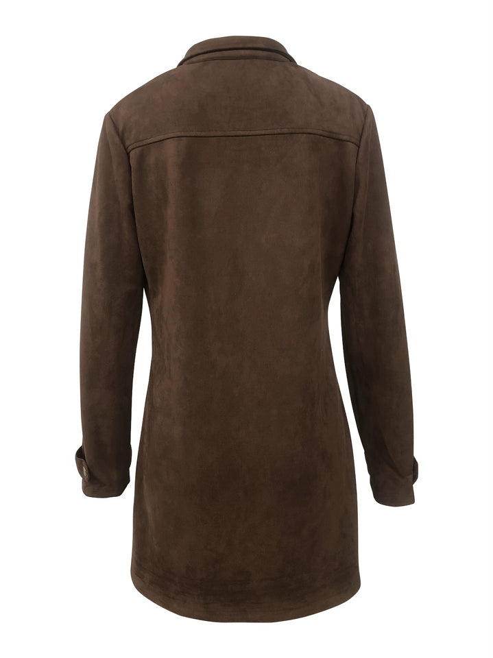 ‌Women's Autumn Brown Faux Suede Vintage Style Jacket‌ with Pockets