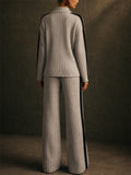 Women Ribbed Knit 2 Piece Set Quarter Zip and Wide Leg Tracksuit
