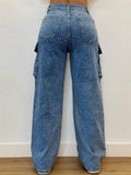 Women's Bling Bling Rhinestone Studded Cargo Denim Jeans
