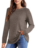 Female Knitwear Solid Ribbed Autumn Winter T-shirts