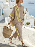 Women's 2pcs Summer Casual Contrasr Color Short Sleeve Top & Pants Set
