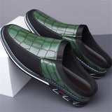 Men's Casual Plaid Faux Leather Flats Mule Slipper Shoes