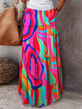 Boho Style Female Layered Paisley Printed Skirt with Pockets