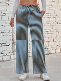 Women's Casual Stripe Drawstring Flared Pants