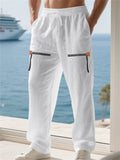 Men's Casual Drawstring Mid-Waist Wide Leg Beach Trousers with Zip Decor
