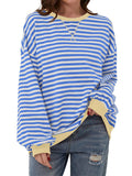 Women's Stylish Long Sleeved Striped Sweatshirts for Spring Autumn