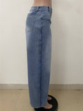 Women's Distressed Y2K Street Style Fake Two Piece Baggy Demin Pants