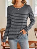 Women's Contrast Color Stripe Round Neck Long Sleeve T-Shirt