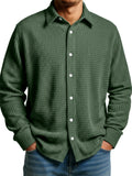 Men's Casual Fall Winter Waffle Weave Long Sleeve Button-Up Shirts