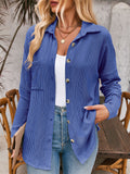 Women's Casual Solid Color Stripe Long Sleeve Button Up Blouse