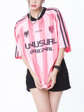 "Unusual Original" Letter Print Stripe Football T-shirt for Women