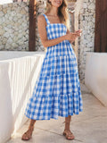 Summer Leisure Plaid Bustier Swing Dress for Women