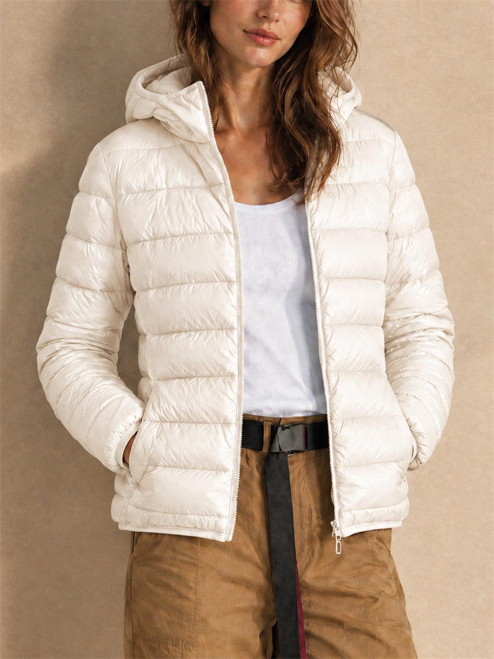 Women Hooded Puffer Jacket Zip Up Lightweight Outerwear