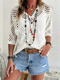 Women's Summer Boho Crochet Hollow Out V Neck Knit Beach Top