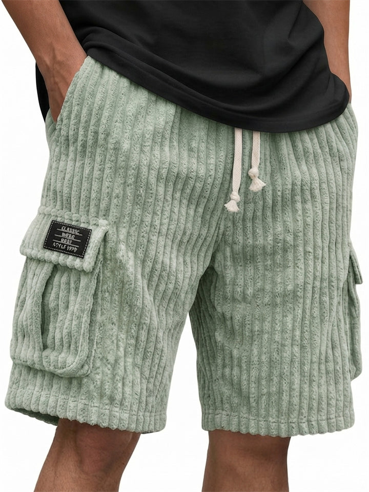 Men's Vintage Drawstring Corduroy Cargo Shorts with Multi Pocket