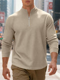 Men's Autumn Casual Long Sleeve Waffle Weave Zip Neck Top
