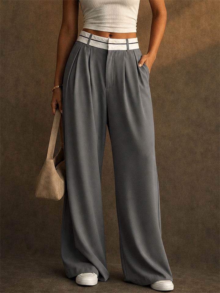 Women High Waist Wide Leg Pleated Office Dress Pants