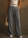 Women High Waist Wide Leg Pleated Office Dress Pants