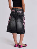 Women's Retro Black Contrast Color Ripped Jeans