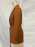 Women's Trendy Brown Solid Colors Lapel Tie Waist Suit Coat