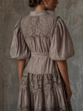 Women Shimmer Puff Sleeve Smocked Wedding Guest Dress