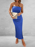 Ladies Party Classy Side Slit Ribbed Tube Dress