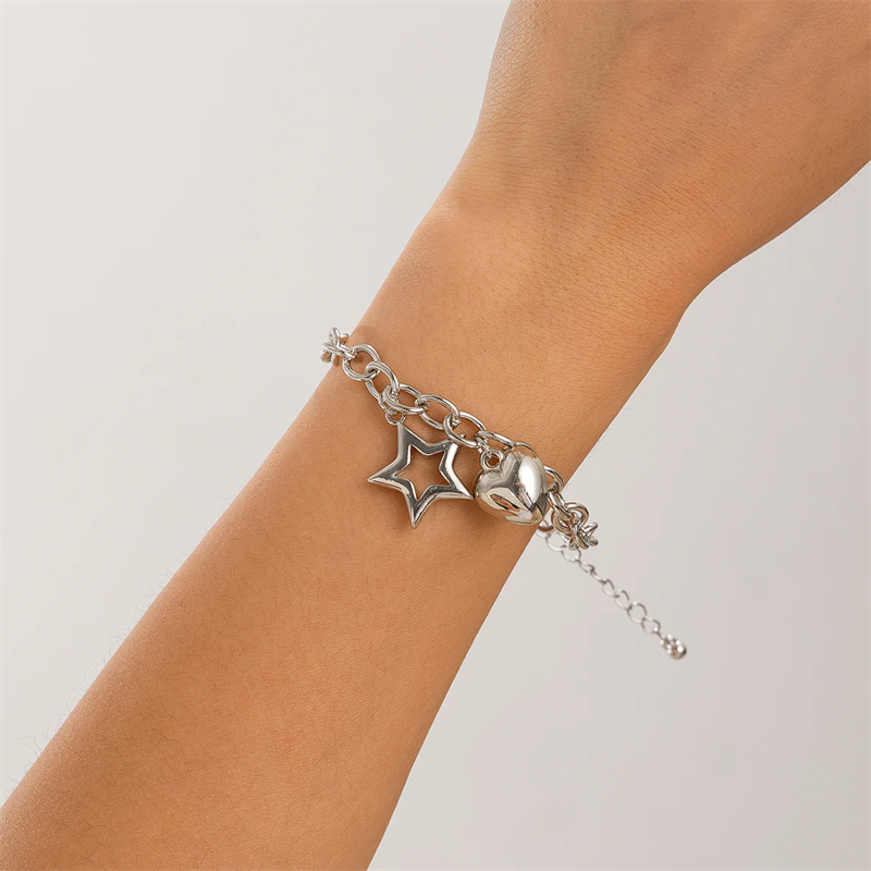 Ladies Hollow Star Heart Charm Metallic Bracelets