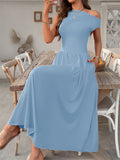 Women's Summer Solid Color Pockets One Shoulder Dress