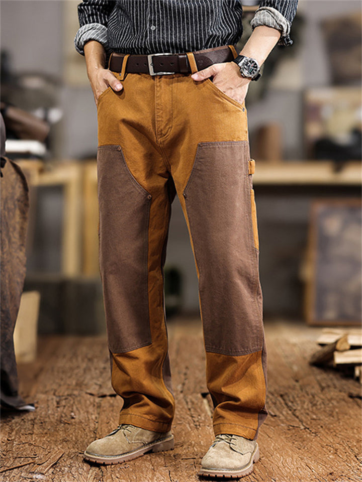 Men's Cotton Blend Loose Fit Cargo Trousers with Unique Patchwork Design